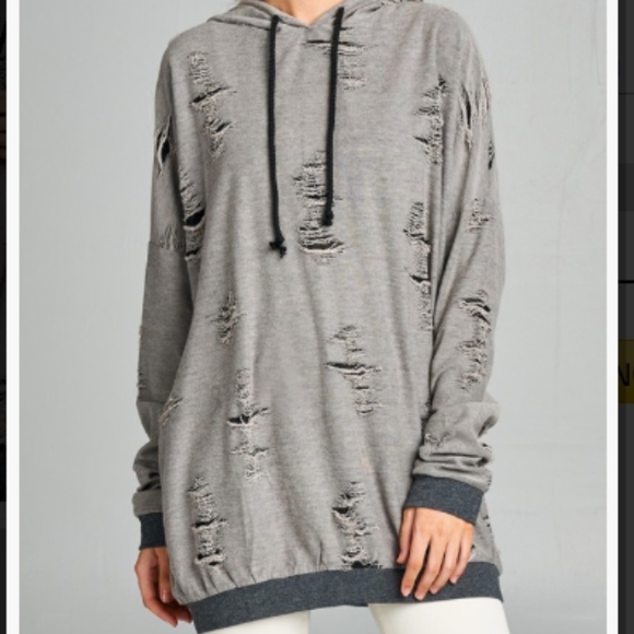 🆕 LAST 1: Long Grey Distressed Hoodie - Picture 4 of 4